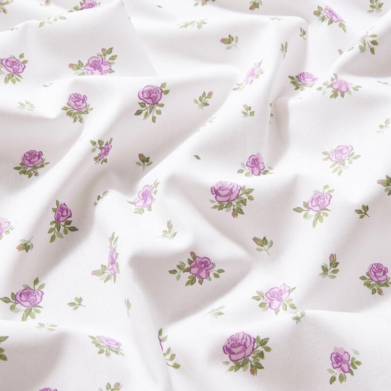Bomullspoplin ljuva rosor – lavender/vit,  image number 2
