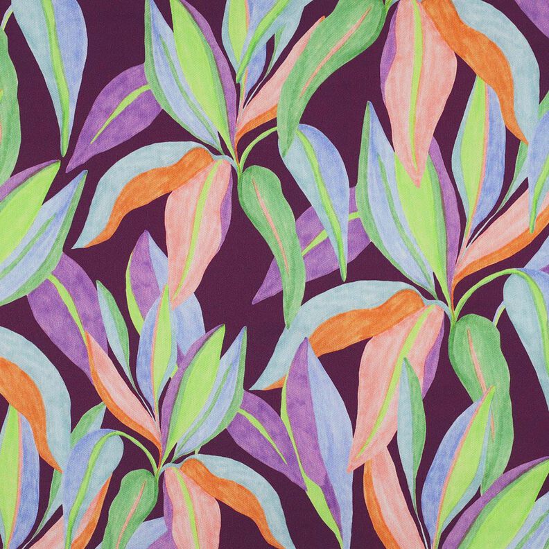 Bomullssatin Blad digitaltryck | Poppy Fabrics – aubergine/ljusgrön,  image number 1