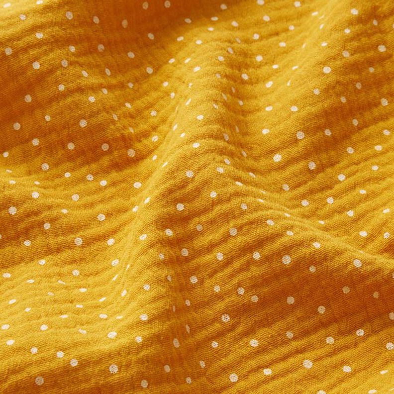 Muslin/Dubbel-krinkelväv prickar – currygul/vit, image number 2