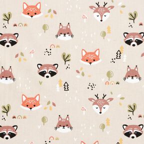 Bomullspoplin skogsdjurshuvuden &ndash; natur/koppar, 