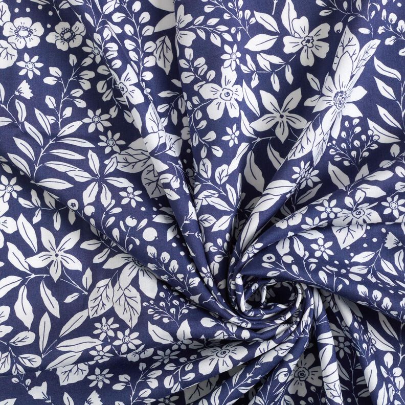 Viskostyg Blommor och kvistar – indigo/vit,  image number 3