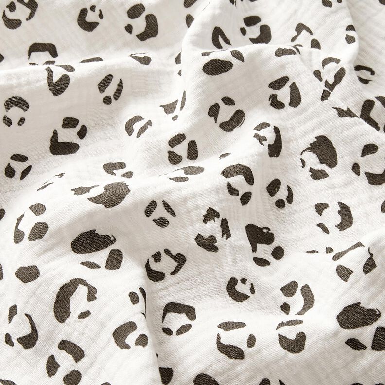 Muslin/Dubbel-krinkelväv stort leopardmönster – elfenbensvit/mörkgrå,  image number 2