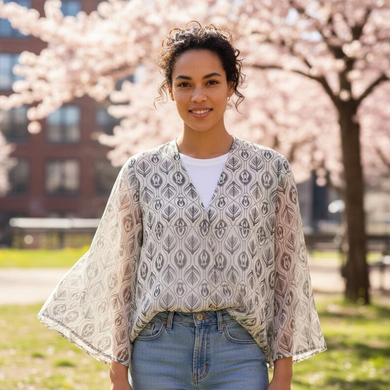 Chiffong art d&eacute;co-m&ouml;nster &ndash; svart/vit,  image number 6