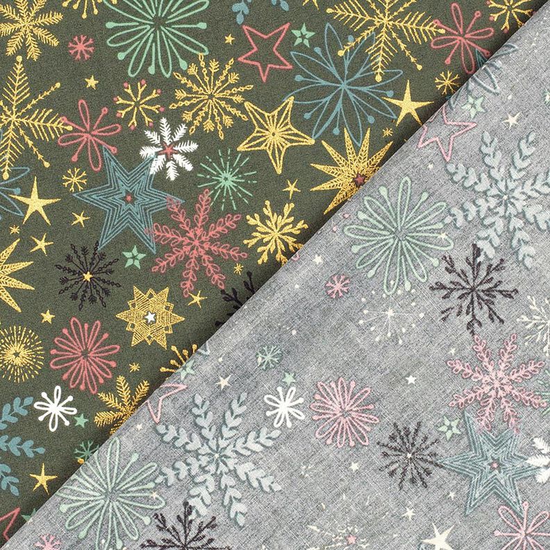 Bomullstyg Poplin stjärnmix – mörk furu/guld, image number 4