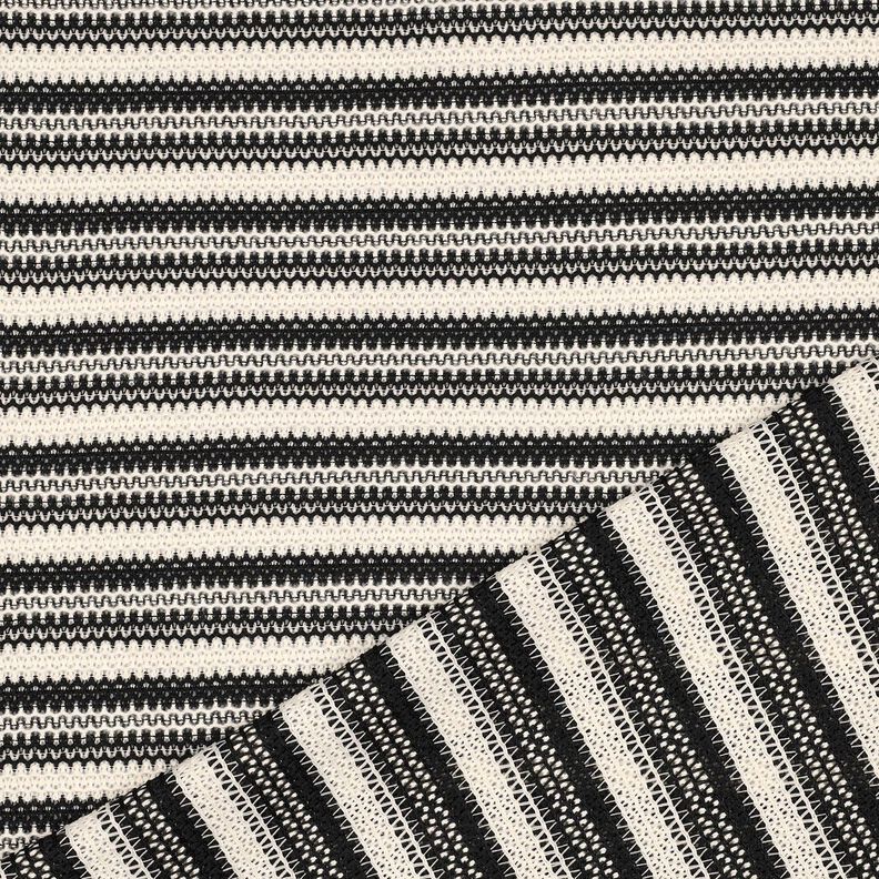 Stickat tyg ränder | Poppy Fabrics – svart/yllevit,  image number 4