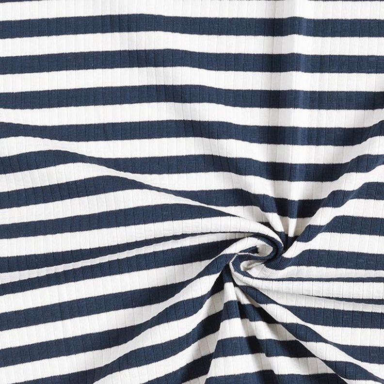 Ribbad jersey garnfärgade horisontella ränder – yllevit/marinblått,  image number 3