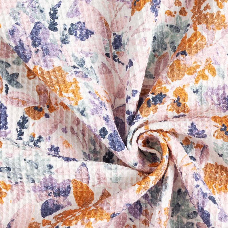 Våffelpiké akvarellblommor | Poppy Fabrics – vit/lavender, image number 3