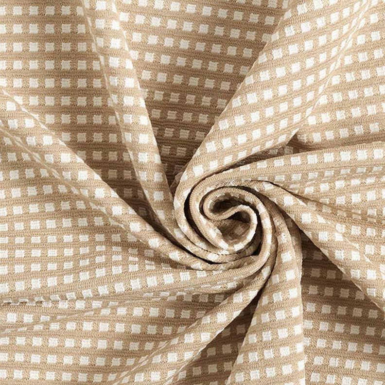 Jacquard jersey viskosmix små rutor – beige/vit, image number 3
