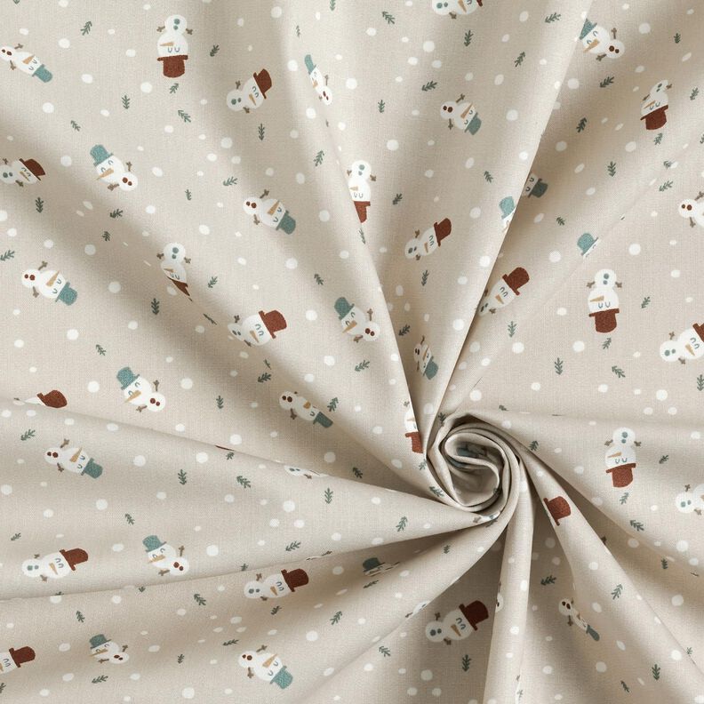 Bomullstyg Poplin Söta snögubbar – ljus gråbrun, image number 3