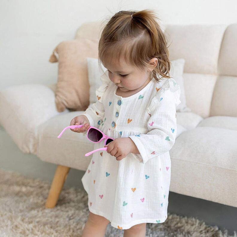 Muslin/Dubbel-krinkelväv färgglada hjärtan Digitaltryck – vit,  image number 5