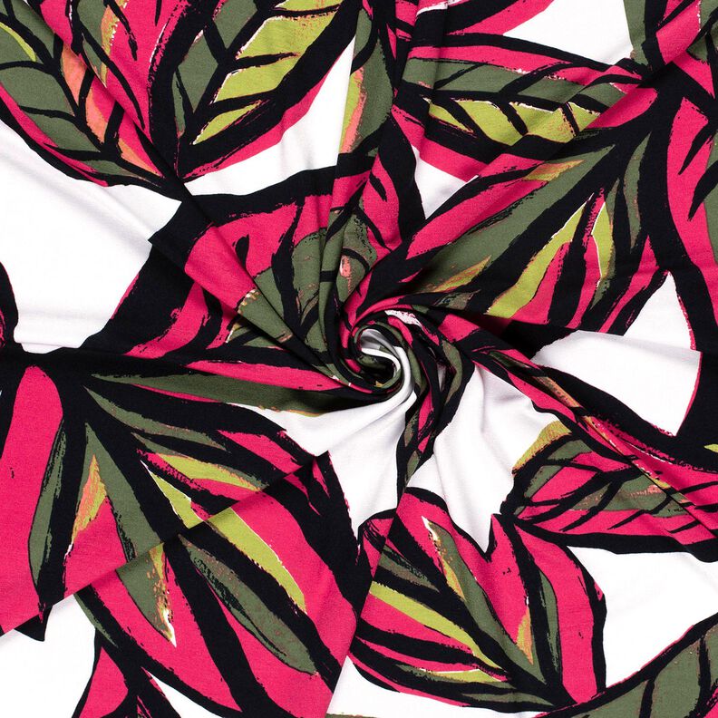 Viskosjersey Stora blad – intensiv rosa/nattblå,  image number 3
