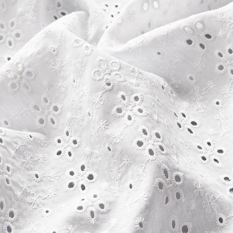Bomullsbatist Engelskt broderi Blomrader – vit,  image number 3