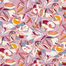 Viskostyg Grafiska blommor och blad – yllevit/mörk gammelrosa,  thumbnail number 1
