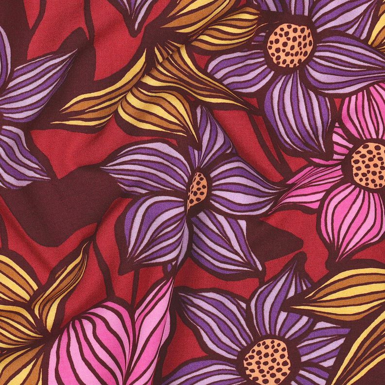 LENZING™ EcoVero™ Viskostyg blommor | Poppy Fabrics – merlot/apricot,  image number 2