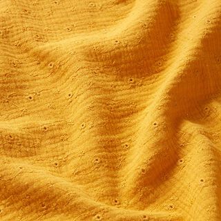 Muslin hålbroderi Blommor – currygul, 