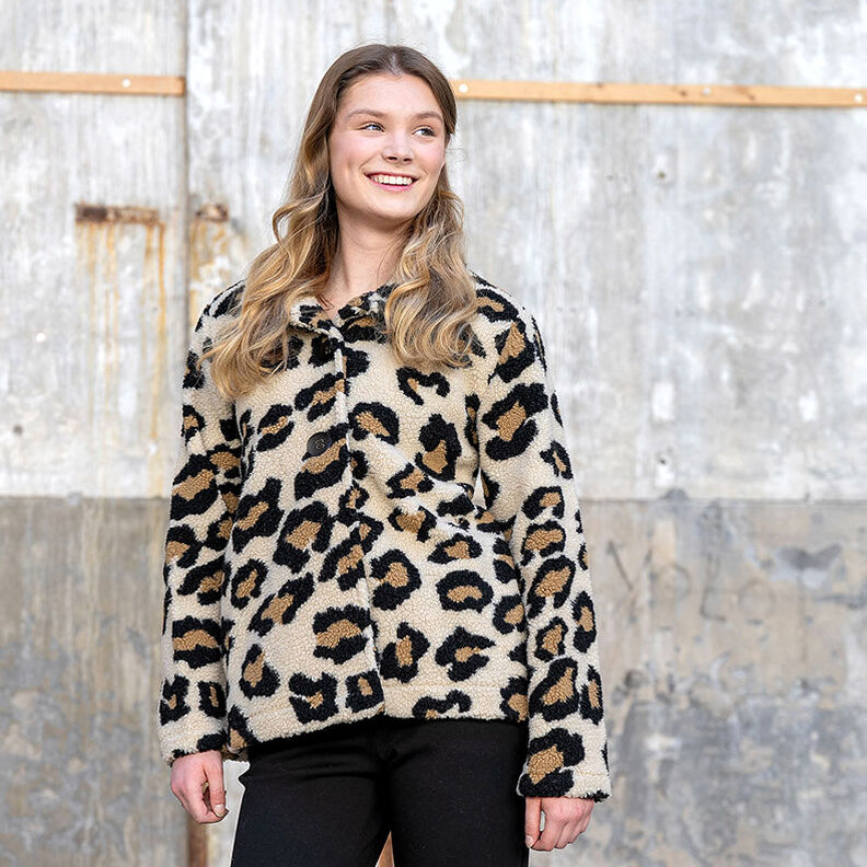 sherpa teddyplysch leopardmönster – mandel/svart,  image number 5