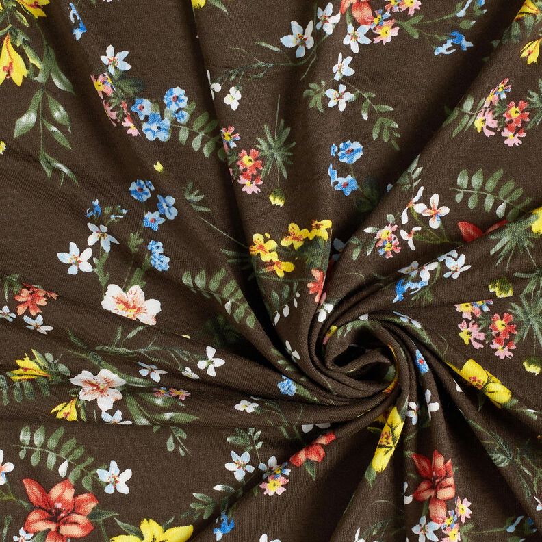 Viskosjersey småblommor – mörkbrun/eldröd, image number 3
