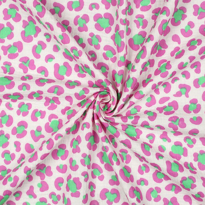 Muslin/Dubbel-krinkelväv färgglatt leopardmönster | Poppy Fabrics – elfenbensvit/ljusgrön, image number 3