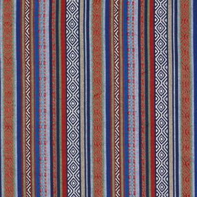 Dekorationstyg Jacquard abstrakta ränder – marinblått/kaminrött, 