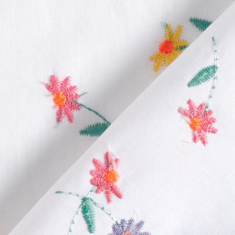 Fin bomullsbatist Broderade blommor | Poppy Fabrics – vit/neonorange,  image number 4