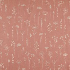 Dekorationstyg Halvpanama Vackra blommor – gammalt rosa, 