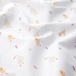 GOTS Bomullspoplin Söta gäss och kycklingar | Poppy Fabrics – vit, 