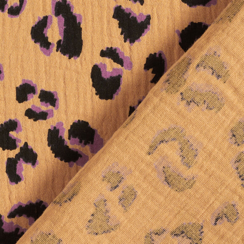 Muslin/Dubbel-krinkelväv Leopardmönster – gammalguld/rödlila,  image number 4