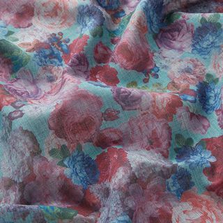 Bomullsblandning voile Rosor – blå, 