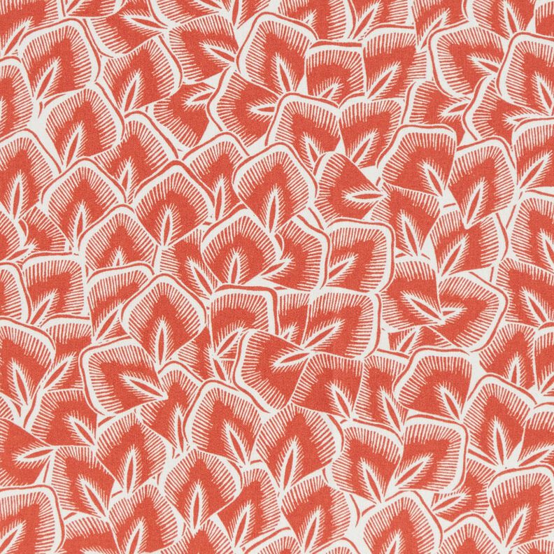 Bomullstyg Kretong Abstrakta blad – terracotta/elfenbensvit, image number 1