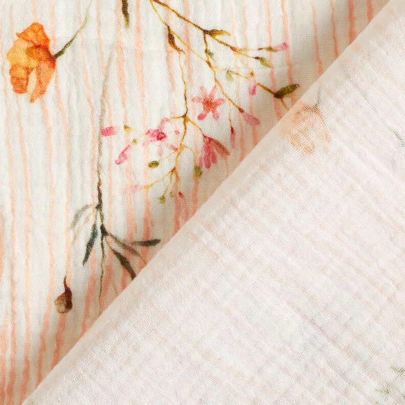 Muslin/Dubbel-krinkelväv Vårblommor – yllevit/persikofärgad,  image number 4