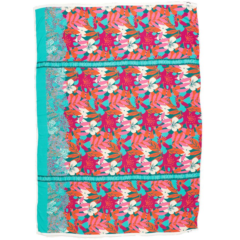Viskos Voile stora blommor kantdesign Panel – petrol,  image number 1