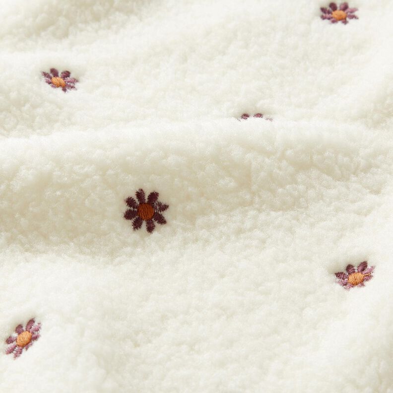 Teddyplysch broderade småblommor – yllevit/aubergine,  image number 2