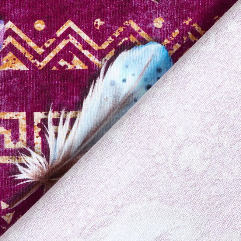 French Terry boho-fjädrar | Glitzerpüppi  – druva/hummer,  image number 4