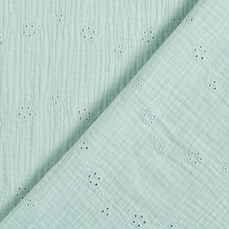 Muslin/Dubbel-krinkelväv Engelskt broderi blomrankor – ljus mint,  image number 4