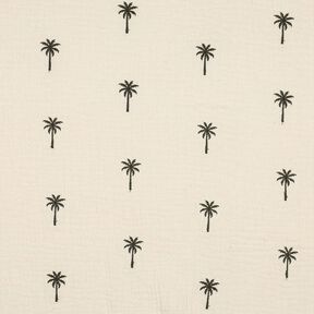 Muslin/Dubbel-krinkelväv Broderade palmer  | Poppy Fabrics – yllevit/mörk-oliv, 