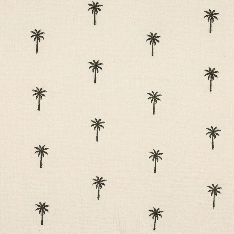 Muslin/Dubbel-krinkelväv Broderade palmer  | Poppy Fabrics – yllevit/mörk-oliv,  image number 1