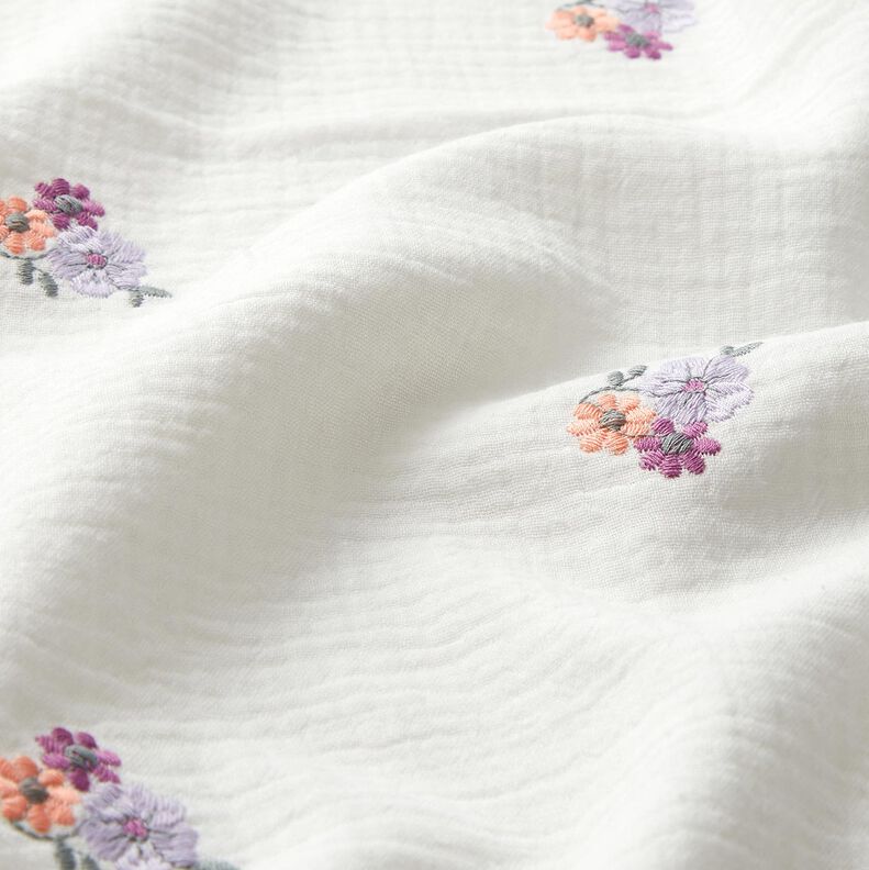 Muslin/Dubbel-krinkelväv Broderade blommor | Poppy Fabrics – vit,  image number 2