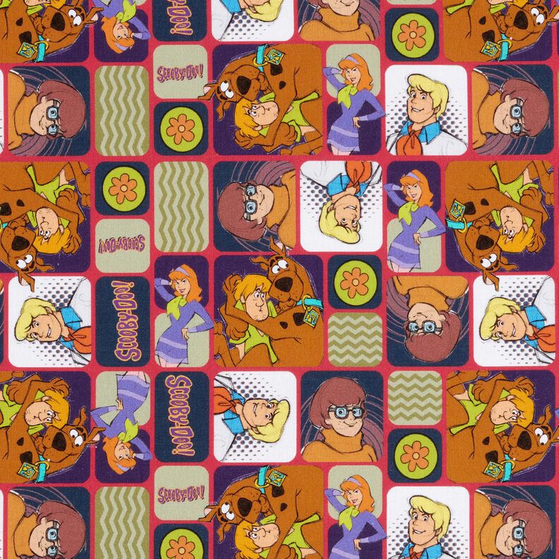 Bomullspoplin Scooby Doo som serie Licenstyg – rött/färgmix,  image number 1