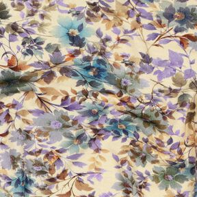 Viskosjersey Blommor och grenar digitaltryck – sand/turkos, 