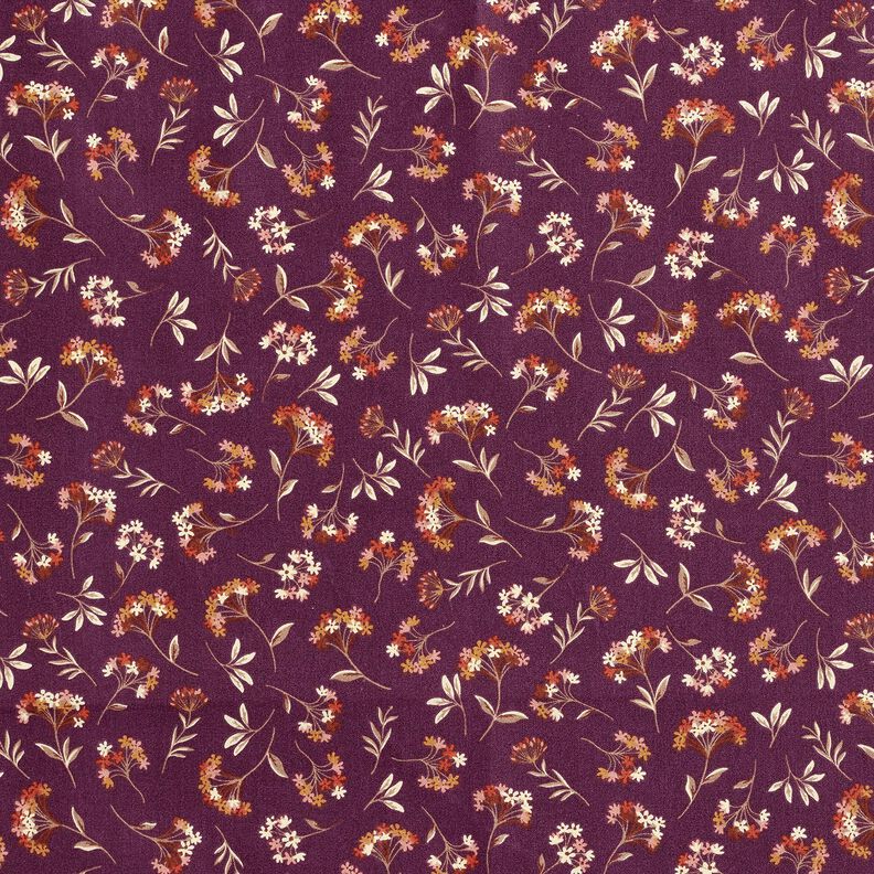 Bomullstyg Kretong späda blommor – druva,  image number 1