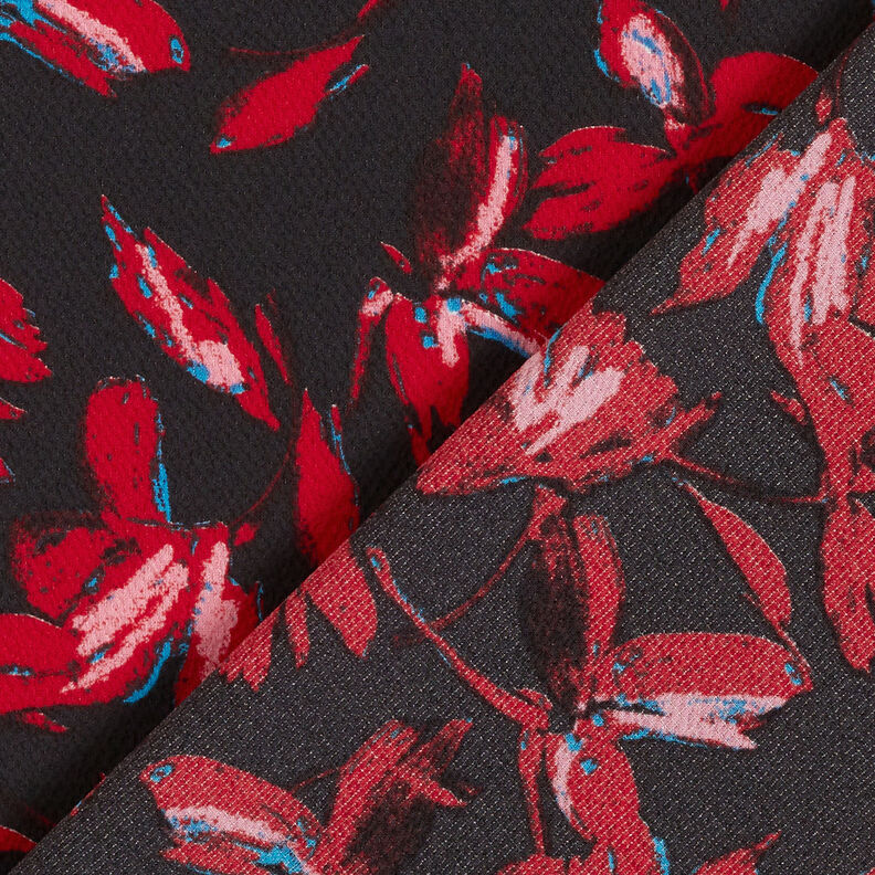 Crepe-chiffong abstrakta blommor – marinblått/kaminrött, image number 4