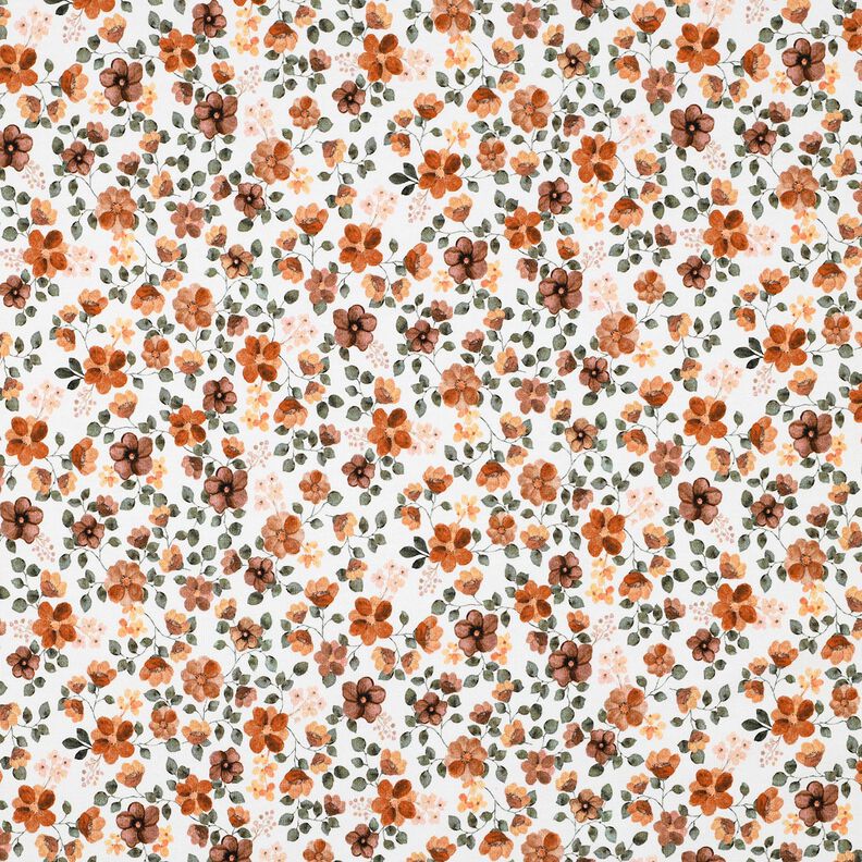 GOTS Bomullsjersey höstblommor Digitaltryck – vit/rose,  image number 1