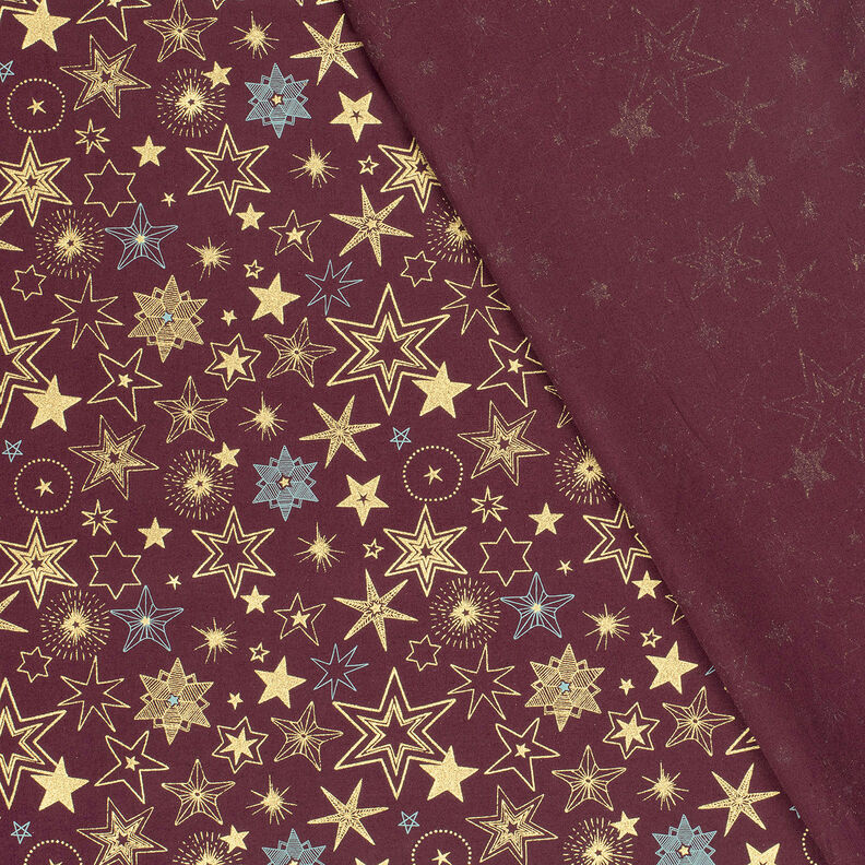 Bomullstyg Poplin Stora stjärnor – merlot/guld, image number 4