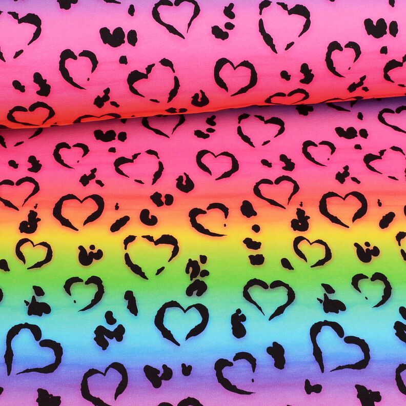 Bomullsjersey Leo Hearts Rainbow | Glitzerpüppi – svart/färgmix,  image number 2