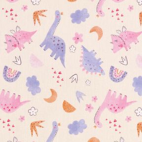 Bomullspoplin dinosaurieprinsessor Digitaltryck – ljusbeige, 