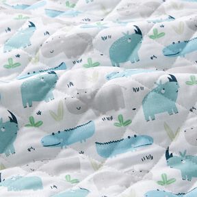 Quiltat tyg flodhäst och noshörning – yllevit, 