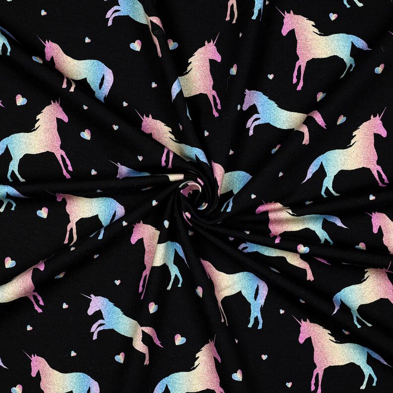 Bomullsjersey regnbågs-enhörningar Digitaltryck | Poppy Fabrics – svart, image number 3