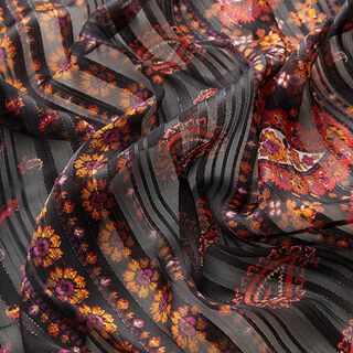 Chiffong satin Blanka ränder, paisleymönster – svart, 