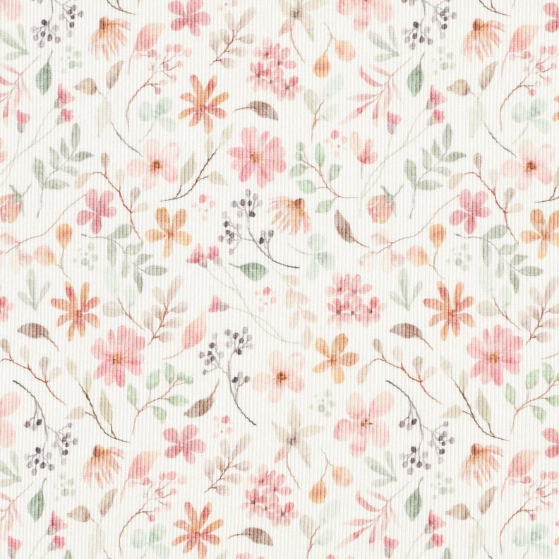 Ribbad jersey Söt blomsteräng Digitaltryck – yllevit, image number 1