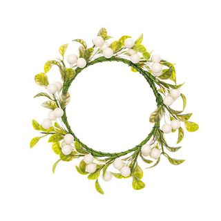 Dekoration Blomsterkrans med bär [Ø 9 cm/ 16 cm] – vit/grön, 